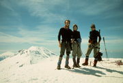Fred, Sue & friend Alan on top of Middle Sister / Three Sisters Wilderness Backcountry Ski & Climb / Oregon / circa 1984. Photo by Fred Pflughoft.