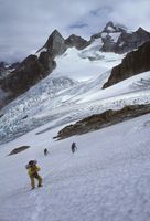 Sue's rope team on the Dana Glacier beneath Dome Pk. / Ptarmigan Traverse / Washington / circa 1985. Photo by Fred Pflughoft.