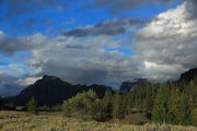 Barronette Peak & Abiathar Peak near Trout Lake. Photo by Fred Pflughoft.