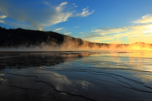 Sunset over Grand Prismatic. Photo by Fred Pflughoft.