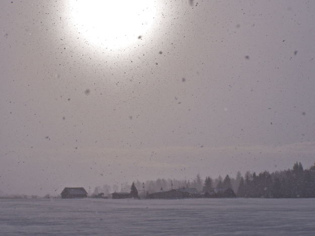 A snowy ranch scene near the mountains . Photo by Scott Almdale.