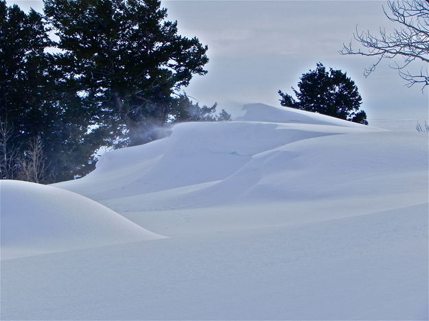 Windswept snowdrifts by the ski trail. Photo by Scott Almdale.