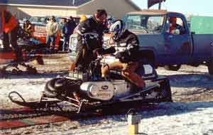 Troy Bredthauer and Bob Millikin at the 2002 Pinedale Snow Explorers' Snow Drags.
