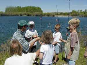 Kids fishing at CCC Ponds, Pinedale