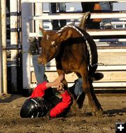 Bonner Brown hits the dirt. Photo by Dawn Ballou, Pinedale Online.
