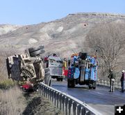 Truck accident on bridge. Photo by Dawn Ballou, Pinedale Online.