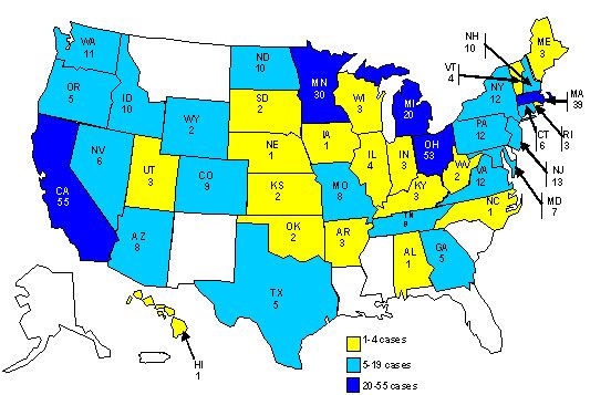 Salmonella Outbreak Map. Photo by Center for Disease Control.