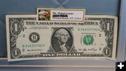 Mabel Lawler dollar bill. Photo by Dawn Ballou, Pinedale Online.