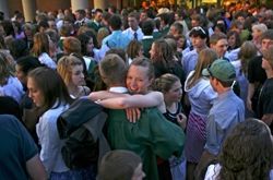 A Graduation Hug. Photo by Stephen Crane, Pinedale Roundup.