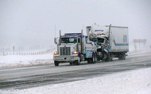 Another wrecked truck. Photo by Wyoming Department of Transportation (WYDOT).