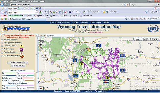 WYDOT map. Photo by Wyoming Department of Transportation.