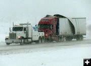 Wrecked Truck on I-80. Photo by Wyoming Department of Transportation (WYDOT).