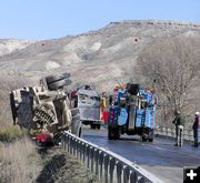Two truck accident on Green River Bridge in 2006. Photo by Dawn Ballou, Pinedale Online.