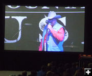 Dave on the big screen. Photo by Dawn Ballou, Pinedale Online.