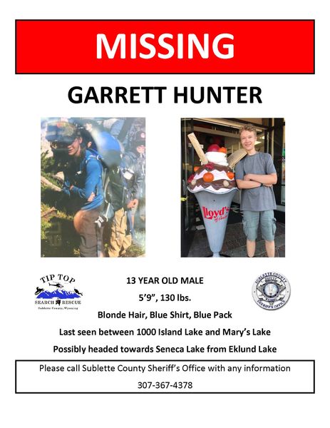 Missing 13-year old. Photo by Sublette County Sheriff's Office.