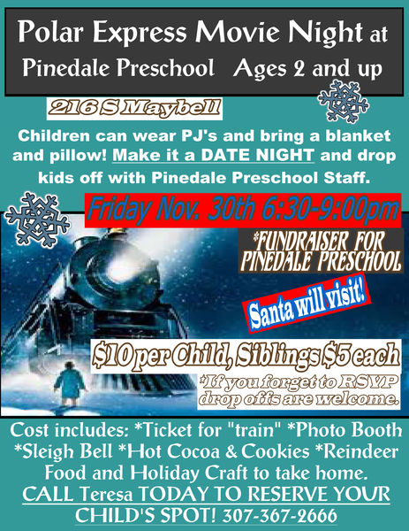 Polar Express Movie Night. Photo by Pinedale Preschool.