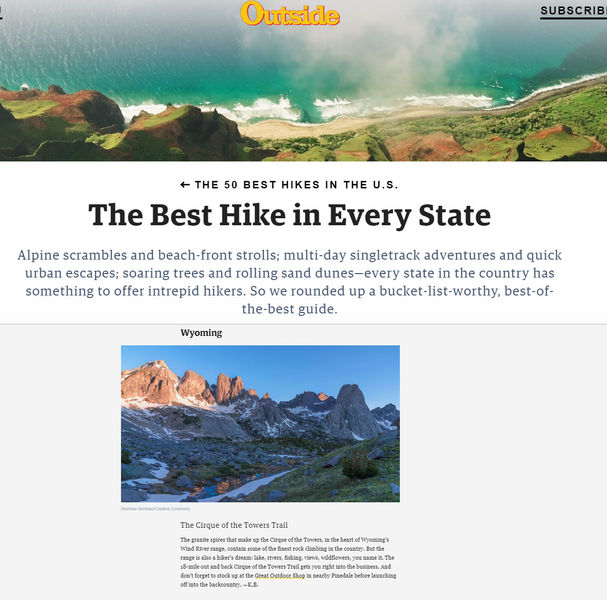 2019 50 Best Hikes. Photo by Outdoor Magazine.