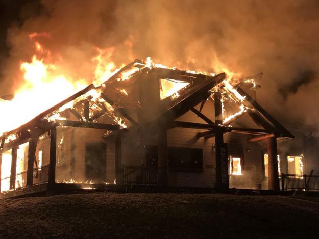White Pine Ski Lodge on fire. Photo by Sublette Coiunty Unified Fire.