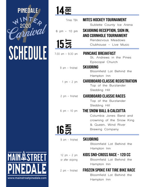 2020 Winter Carnival Schedule. Photo by Main Street Pinedale.