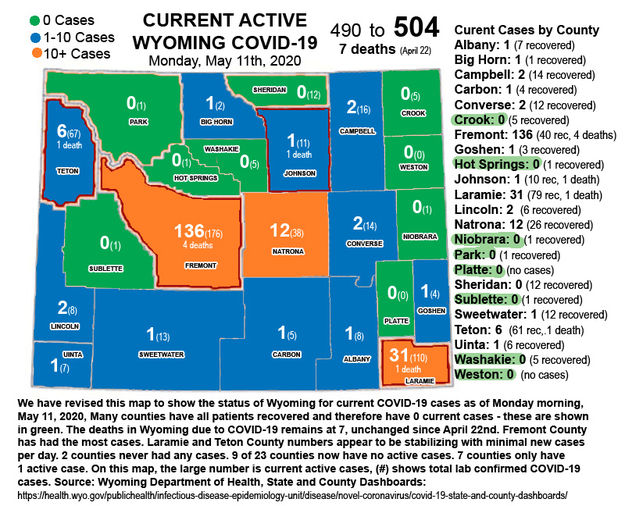 Current active COVID-19 cases in Wyoming. Photo by Pinedale Online.