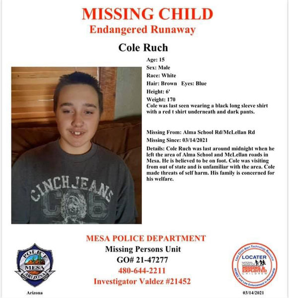 Missing Youth - Cole Ruch. Photo by Sublette County Sheriff's Office.