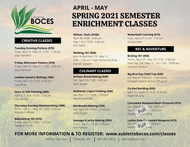 Spring 2021 BOCES classes. Photo by Sublette BOCES.
