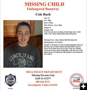 Missing Youth - Cole Ruch. Photo by Sublette County Sheriff's Office.