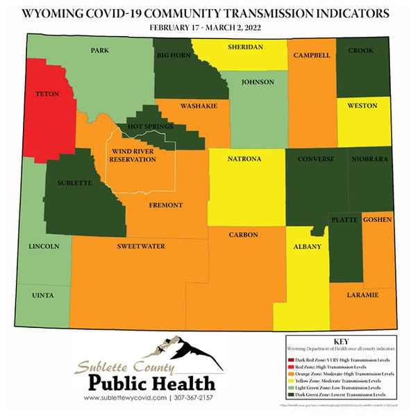 Teton County remains in Red Zone. Photo by Wyoming Department of Health.