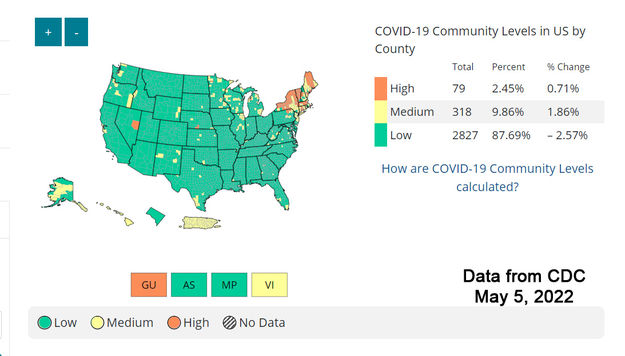 US Covid Map May 5, 2022. Photo by Centers for Disease Control.