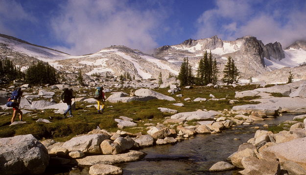 Backpacking in the Enchantments / Alpine Lks. Wilderness / Washington / circa  1990. Photo by Fred Pflughoft.