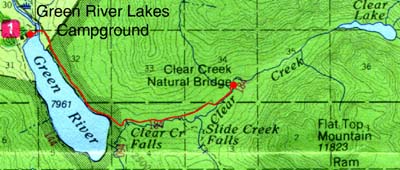 Map to Clear Creek Natural Bridge, click for larger image